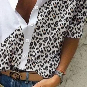 CHRONSTYLE Leopard Alb Îmbinat Camasi Femei Elegante de Moda Doamnelor Rândul său, în jos Guler Bluza de Toamnă de Primăvară de sex Feminin Topuri