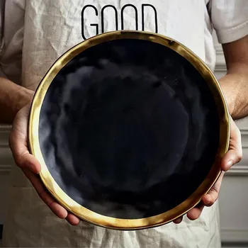 Ceramică farfurii cu mâncare placă ceramică de uz casnic neregulate salata farfurie platou de aur negru de vase veselă de Ceramică placă de dropshipping