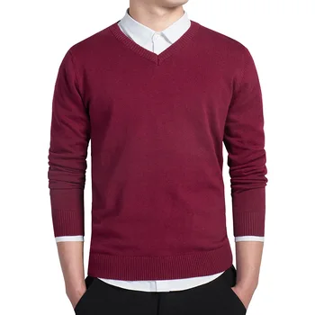 Primavara barbati culoare Pură pulover pulovere stil Simplu de bumbac tricotate V gât pulover pulovere Subțiri de sex masculin tricotaje S-3XL