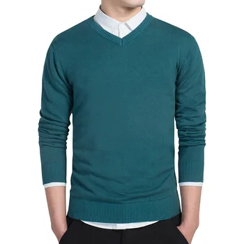 Primavara barbati culoare Pură pulover pulovere stil Simplu de bumbac tricotate V gât pulover pulovere Subțiri de sex masculin tricotaje S-3XL