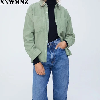 Femei Solide de Catifea Batwing Maneca Vintage Bluza Guler de Turn-Down Vrac Top Butonul verde Camasa Feminina Blusa overshirt