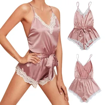 2020 Doamnelor Nou dintr-O bucata Pijama Sexy Imitație de Mătase Homewear