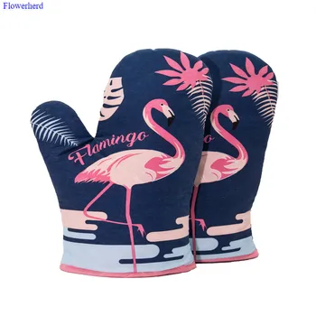 Inovatoare Manusi pentru Bucatarie Flamingo Model Poliester Rezistent la Căldură Mănuși Non Stick Anti-alunecare Oală Intestinului Titularul Clip Mănuși de Cuptor