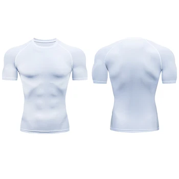 Bărbați de Funcționare T-Shirt iute Uscat Compresie Maieu Sport Sală de Fitness, Colanti Bluza Teuri de sex Masculin de Fotbal Jersey Negru Sport