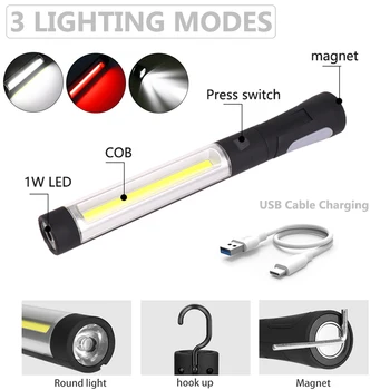 Portabil cu Lumina de Lucru cu LED COB Lanterna Magnetica Lanterna USB Reîncărcabilă Rosu Alb lumina de lucru Flexibil Inspecție Lampă cu un Cârlig
