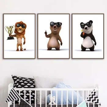 Amuzant Leu, Urs, Cangur, Koala, Panda Wall Art Print Panza Pictura Nordică Postere Si Printuri Poze De Perete Camera Copii Baby Boy