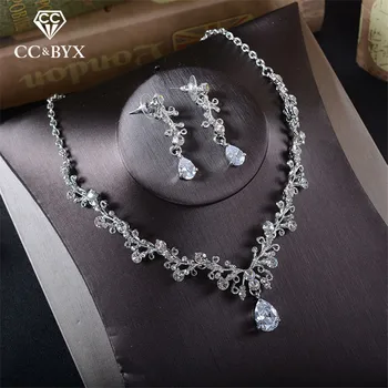 CC colier si cercei seturi de bijuterii zircon cubic de nunta accesorii mireasa ramură forma set 2 buc pentru iubitorii de plajă petrecere tl205