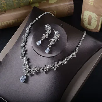 CC colier si cercei seturi de bijuterii zircon cubic de nunta accesorii mireasa ramură forma set 2 buc pentru iubitorii de plajă petrecere tl205