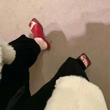 2020 Nou Brand Designer De Deget De La Picior Pătrat Catâri Tocuri Papuci Sandale Femei Solide Tocuri Inalte Femei Slide-Uri Doamnelor Petrecere Sandale Pantofi