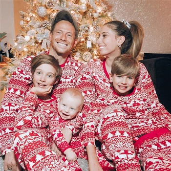 2020 Crăciun Familie de Potrivire Pijamale Desene animate Elan Copac Fulg de nea Tipărite Adult Copil de Familie Sleepwear Pj Set Haine de Crăciun