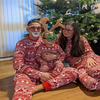 2020 Crăciun Familie de Potrivire Pijamale Desene animate Elan Copac Fulg de nea Tipărite Adult Copil de Familie Sleepwear Pj Set Haine de Crăciun