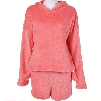 Femei Pijamale Flanel Set Bear Cu Gluga Pijamale Cald Iarna Fleece Coral Sleepwear