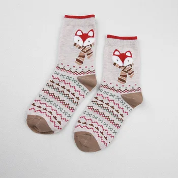 [PEONFLY] 2 Perechi/Lot Amuzant Moș Crăciun FOX Femei Șosete de Iarnă Caldă și Moale de Bumbac, Șosete Drăguț Femei Xmas