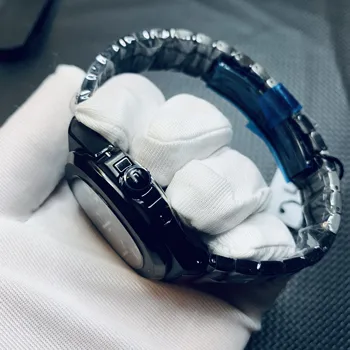 2020 nouă ceasuri mecanice de sticlă de safir cadran negru brățară din oțel inoxidabil ceas sport Glide-adevăr de-al doilea ceas de mana