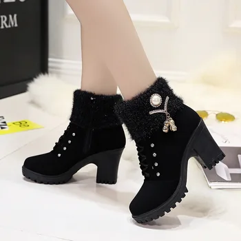 Gh7 Toc Înalt Pantofi de Iarna pentru Femei Cizme de Iarna pentru Femei de Moda Cizme cu Toc de Pluș Cald Blana Pantofi Doamnelor Marca Glezna Cizme