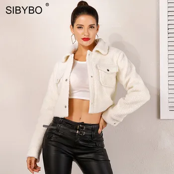 Sibybo Teddy Confortabil Toamna Iarna Femei, Paltoane și Jachete cu Maneci Lungi Slim Crop Top pentru Femei Buzunare Cald Casual Sacou Scurt 2020
