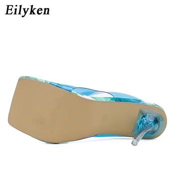 Eilyken Elegant Doamnelor Subțire Inaltime Tocuri de Vară Papuci Femei din PVC Transparent Jeleu Sandale de Moda Peep Toe Pantofi de Partid