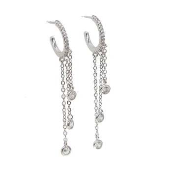 2018 NEW Sosire femei Jewelrry Lung lanț tassel cercei pentru femei argint 925 rotund cu zirconia stud cercei