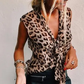 Femei Vara Leopard Print V Arc De Gât Rezervor De Top Fără Mâneci Vesta Camasa Bluza Topuri