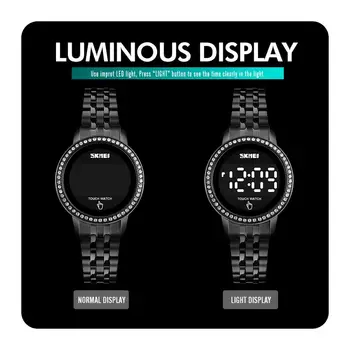 SKMEI Ecran Tactil de Femei Ceas cu Diamante de Moda Doamnelor Electronice Încheietura Ceas Curea din Otel Inoxidabil Data Ceas Digital cu LED 1669
