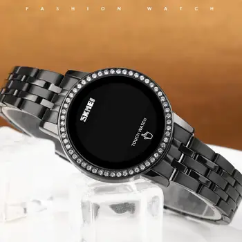 SKMEI Ecran Tactil de Femei Ceas cu Diamante de Moda Doamnelor Electronice Încheietura Ceas Curea din Otel Inoxidabil Data Ceas Digital cu LED 1669