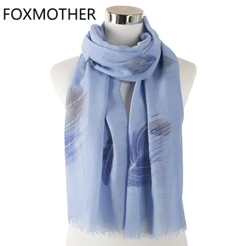 FOXMOTHER Noua Moda Bufandas Invierno Mujer Albastru Pene Alb Eșarfă Șal Împachetări Doamnelor Eșarfe foulard femme 2020