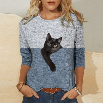 2021 Primăvară Drăguț Pisică Imprimare Mozaic Bluza Femei O Gatului Maneca Lunga Bluza Casual Plus Dimensiune Streetwear Topuri Toamna Pulover 3XL