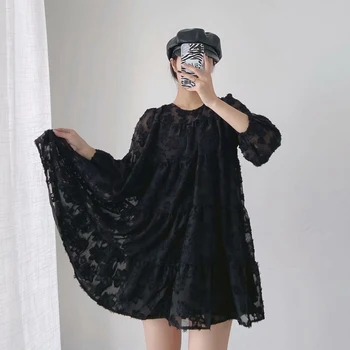 Toamna 2020 Texturat Negru Rochie Mini Femei Plus Dimensiune Rochie Ruched Femeie Transparent, Maneci Halat De Design Doamnelor Rochii De Club