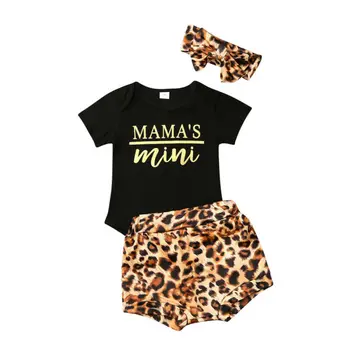 3PCS Nou-născut Copii Baby Girl Haine Haine Romper Body+Leopard pantaloni Scurți Set Scrisoare Maneci Scurte Fata de Îmbrăcăminte