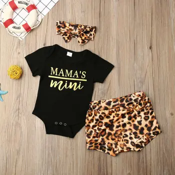 3PCS Nou-născut Copii Baby Girl Haine Haine Romper Body+Leopard pantaloni Scurți Set Scrisoare Maneci Scurte Fata de Îmbrăcăminte