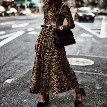 Rochie boem 5XL Celmia Femei Leopard Imprimate Maxi Sundress Lung O-neck Maneca Lunga Casual Cutat Vestidos de Epocă Partid Halat