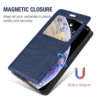 Pentru Motorola Moto G7 Caz Pentru Motorola Moto G7 Plus Fereastra de Vizualizare a Acoperi Magnet Invizibil și Slot pentru Card și să Stea