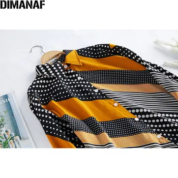 DIMANAF 2020 Femei, Plus Dimensiune Bluza Femei Neagra cu Buline Mozaic Carouri cu Maneci Lungi Șifon Show de Moda Subțire Bluza XL-5XL