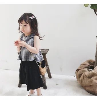 Coreea style drăguț fete carouri vesta + pantaloni largi 2 buc costume copii, haine de bumbac, seturi baby girl tinutele casual 2-6Y