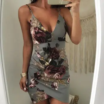 Sexy Femei Rochie Fără Mâneci Florale Strappy V Gât Vestido 2018 Bodycon Petrecere De Seara Clubwear Scurt Rochie Mini Moda