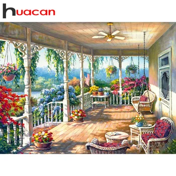 Huacan Plin Rotund/Pătrat Diamant Pictura Peisaj 5d Diamons Arta Broderie Casa Mozaic Kituri de Ambarcațiuni de Flori Decor Acasă