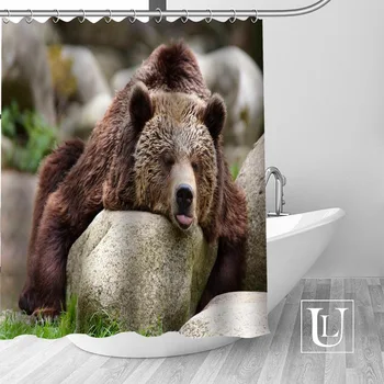ShunQian Urs Grizzly Personalizate Perdea de Duș din Poliester Tesatura Ecrane de Baie, Perdele De Baie 3D rezistent la apa de Baie Cortina Cârlig