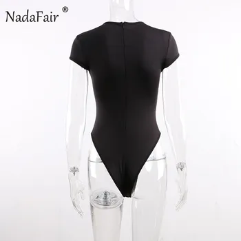 Nadafair Jumătate Negru Guler Bodycon Bodysuit Spate Cu Fermoar Skinny Vara Body Femei Casual Corp De Sex Feminin Pentru Femei Top 2020