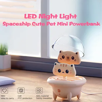 800mAh Mini Power Bank Pisica Drăguț USB C Portabil Baterie Externă Caz Incarcator cu LED Lumina de Noapte desene animate rapid de încărcare de putere