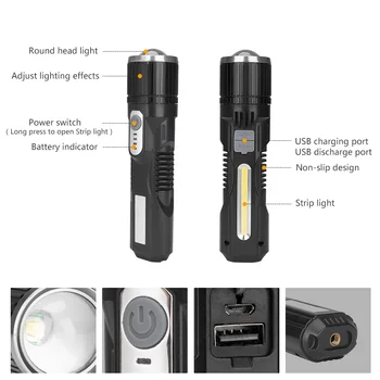 COB lanterna Lanterna USB Reîncărcabilă LED Lumina de Lucru Cu Trepied Reglabil Rotativ Zoom Pentru Camping în aer liber Reparații Auto Lampă