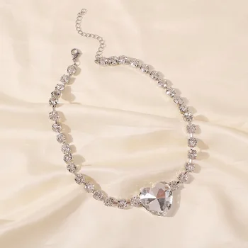 Exknl 2020 Inima Mare Dragoste Pandantiv Stras Colier pentru Femei de Moda de Nuntă Lanț Cristal Colier Gotic Colier Bijuterii