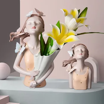 Creative Rășină Buchet Fete Sculptura Ornamente Statui Cadouri Cameră de zi cu TV Cabinet Aranjament de Flori Moderne, Decor Acasă