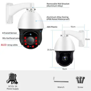1080P AHD PTZ Camera 2MP 30X Zoom IR 60M 8LED de Securitate CCTV AHD Dome de Exterior rezistent la Intemperii 30X Camere de Supraveghere Video