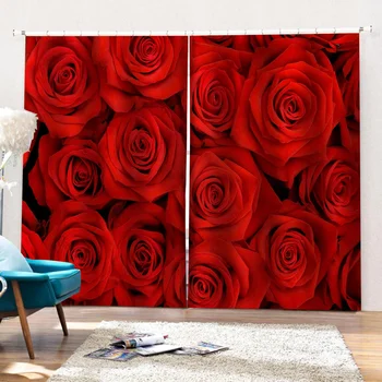 Dimensiunea personalizate de Lux Opace 3D Fereastră Perdele Pentru Camera de zi trandafir roșu cortina nunta perdele perdele Decor