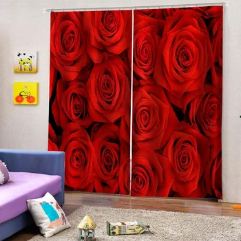 Dimensiunea personalizate de Lux Opace 3D Fereastră Perdele Pentru Camera de zi trandafir roșu cortina nunta perdele perdele Decor