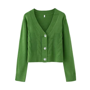 2020 Femei Haina Pulover Cardigan Pentru Femei V-Neck Cardigan Cu Maneci Lungi Solid Knit Cardigan Verde Femme Trunchiate Topuri Streetwear