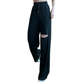 Vara Femeile De Primăvară Talie Mare Pantaloni Slăbire Versiunea Coreeană Mare Câmp Liber Gaură Direct Largi Picior Pantaloni Casual Pantaloni Sport