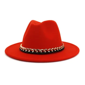 Pălării fedora negru kaki Margine Largă Bărbați Femei pălărie Jazz capace Biserica felted lanț curea cowboy Vintage de lux femei de iarnă pălării noi