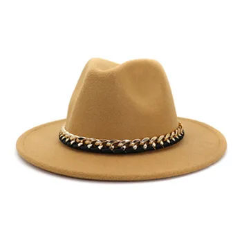 Pălării fedora negru kaki Margine Largă Bărbați Femei pălărie Jazz capace Biserica felted lanț curea cowboy Vintage de lux femei de iarnă pălării noi