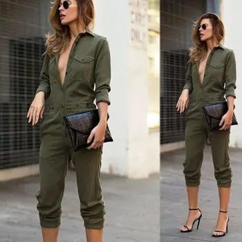 Toamna Rece Pentru Femei De Moda Plus Blugi Denim Simplu Armată Butonul Verde Solid Salopete Salopeta Salopete Pantaloni Salopete Pantaloni Largi Picior